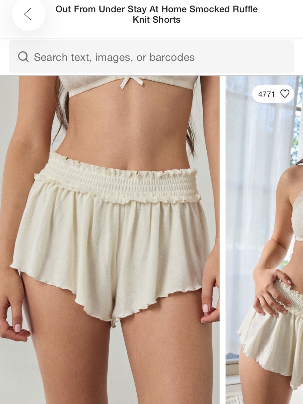 Urban Outfitters Out From Under Stay At Home Smocked Ruffle Shorts cream ivory